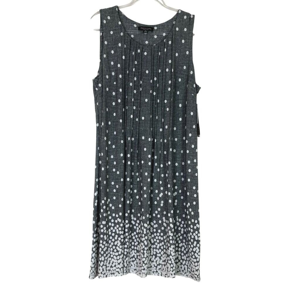 Perceptions New York | Grey White Polka Dot Dress Poly Spandex Womens X-Large